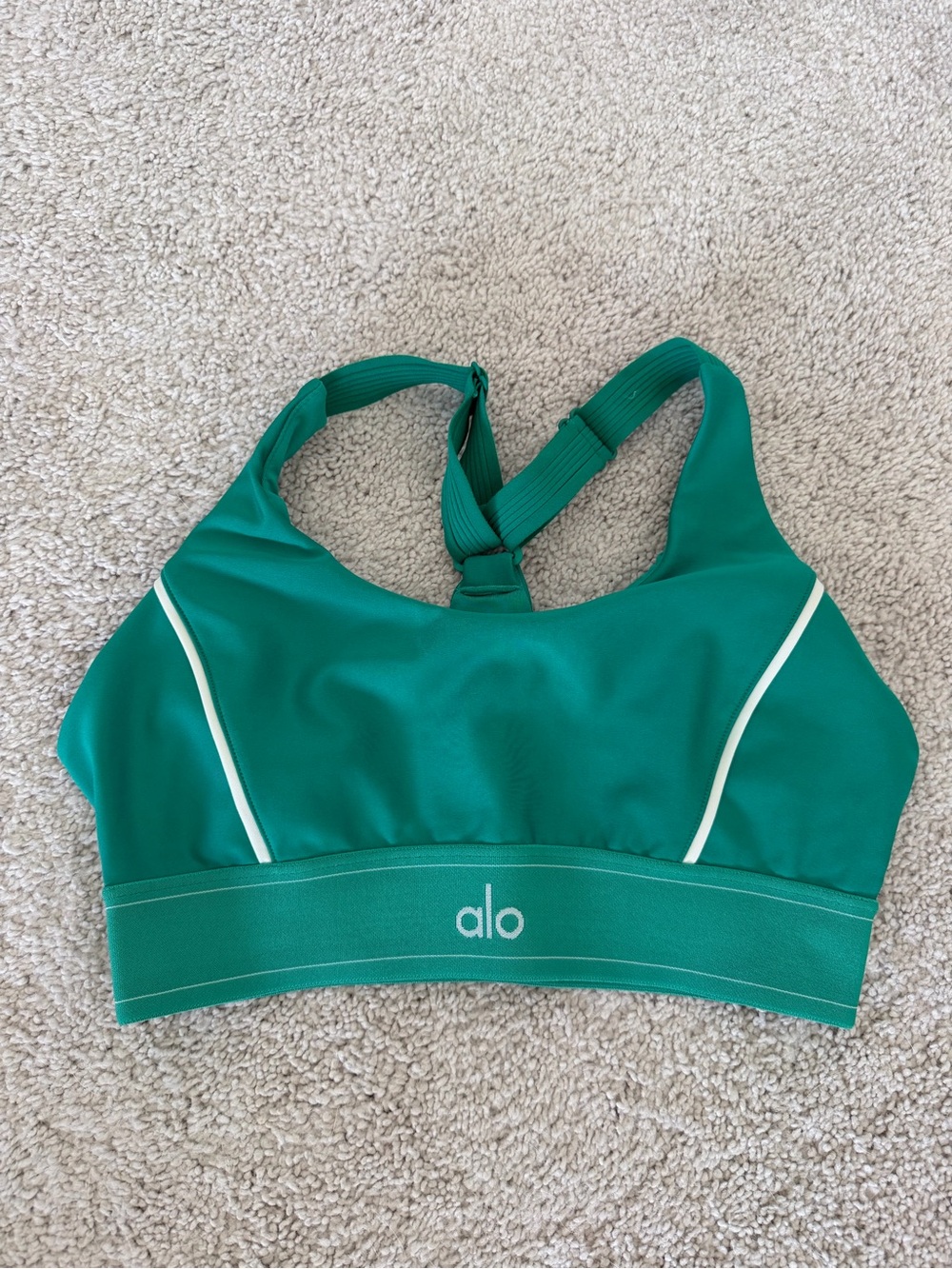 ALO Yoga Emerald Green Sports Bra with White Piping